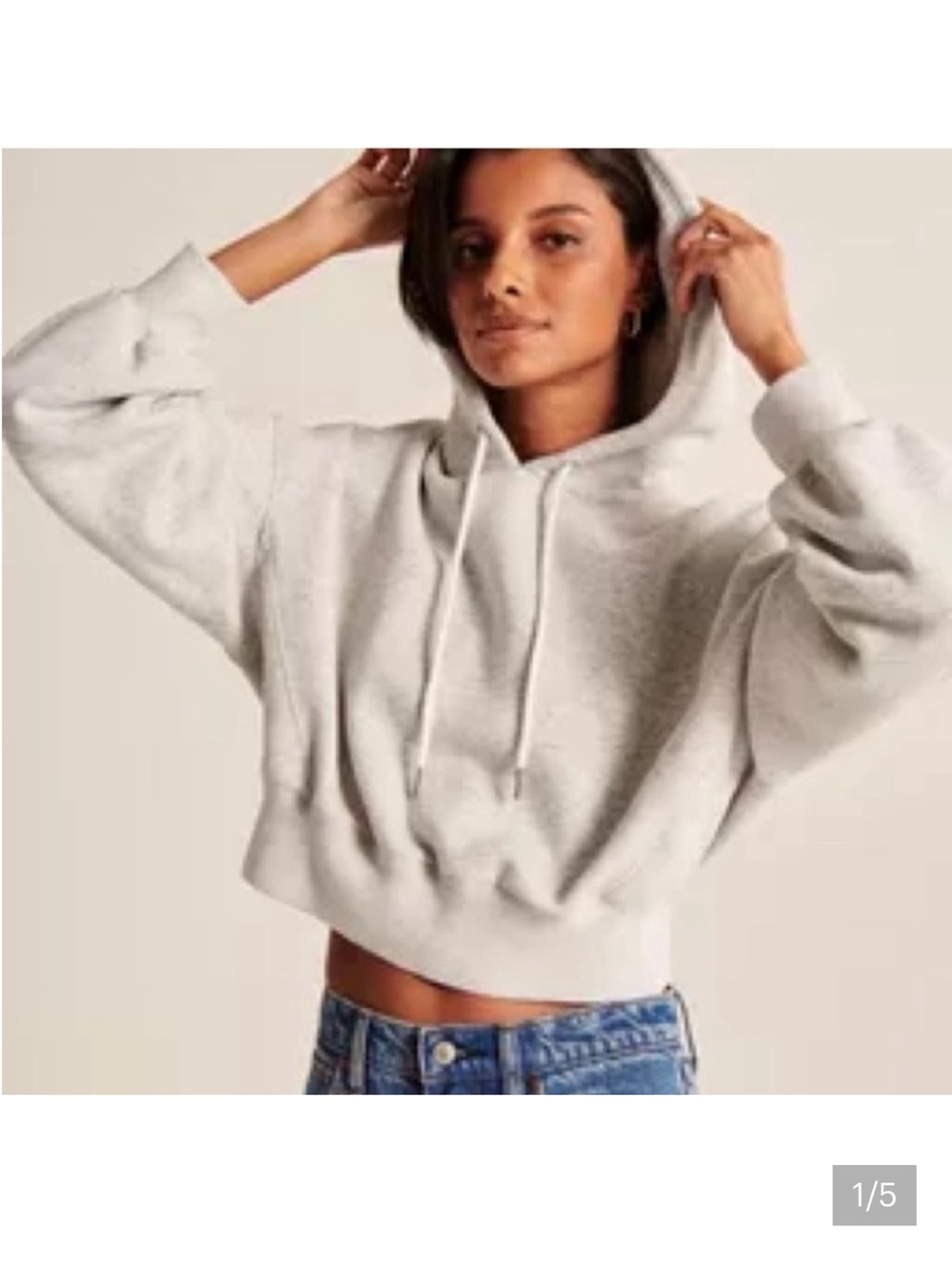 Abercrombie & Fitch Light Heather Gray Cropped Hoodie